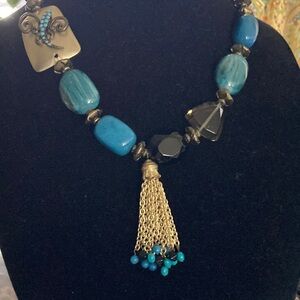 Chico blue and Black Beaded Necklace with Gold Tassel